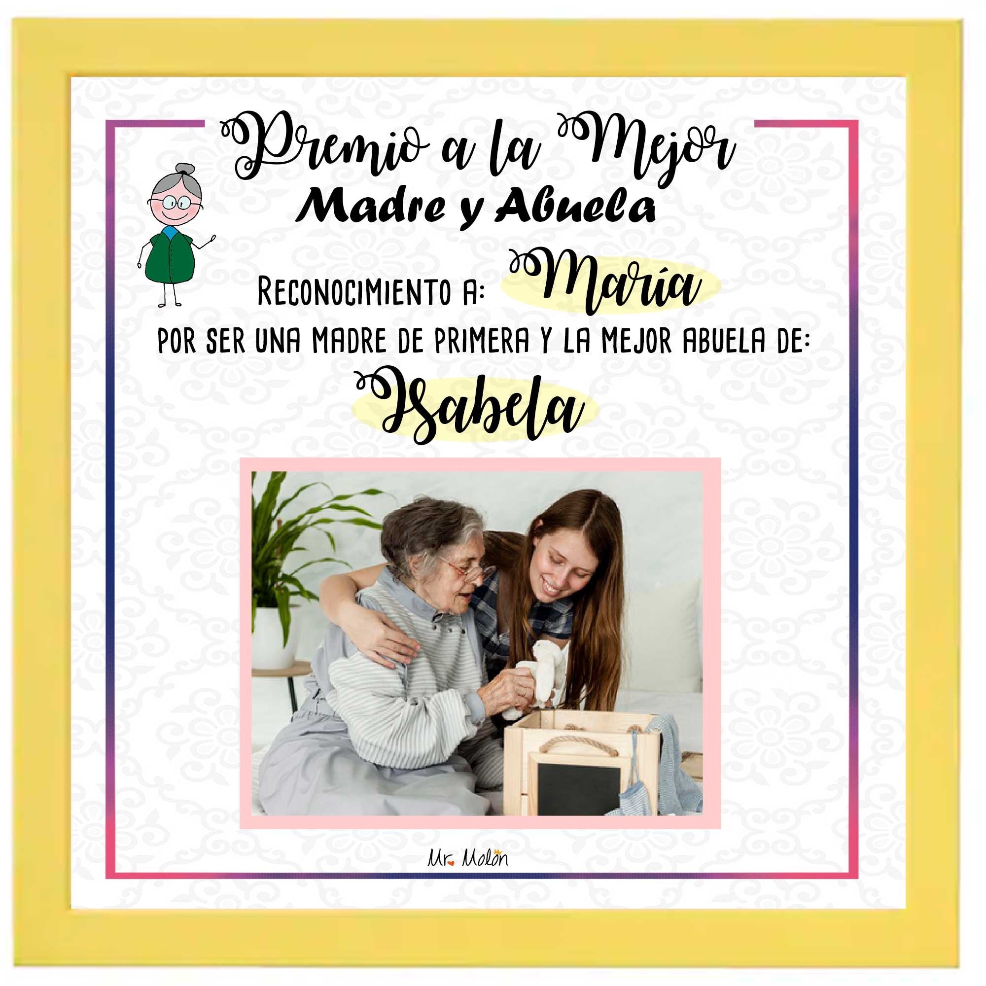 Marco + lamina " Premio mejor madre y mejor abuela con foto"