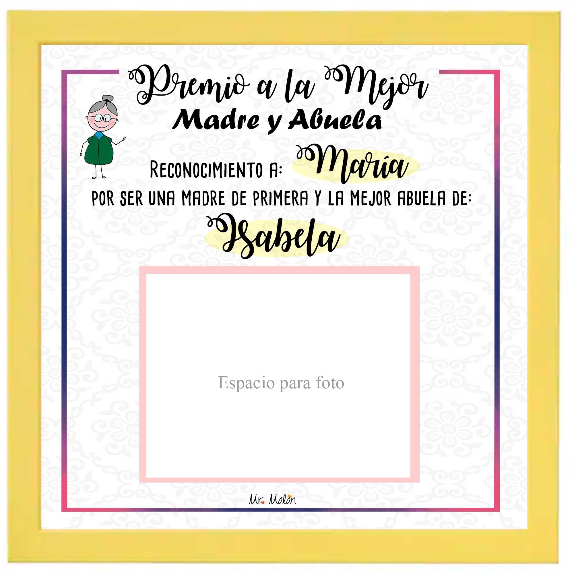 Marco + lamina " Premio mejor madre y mejor abuela con foto"