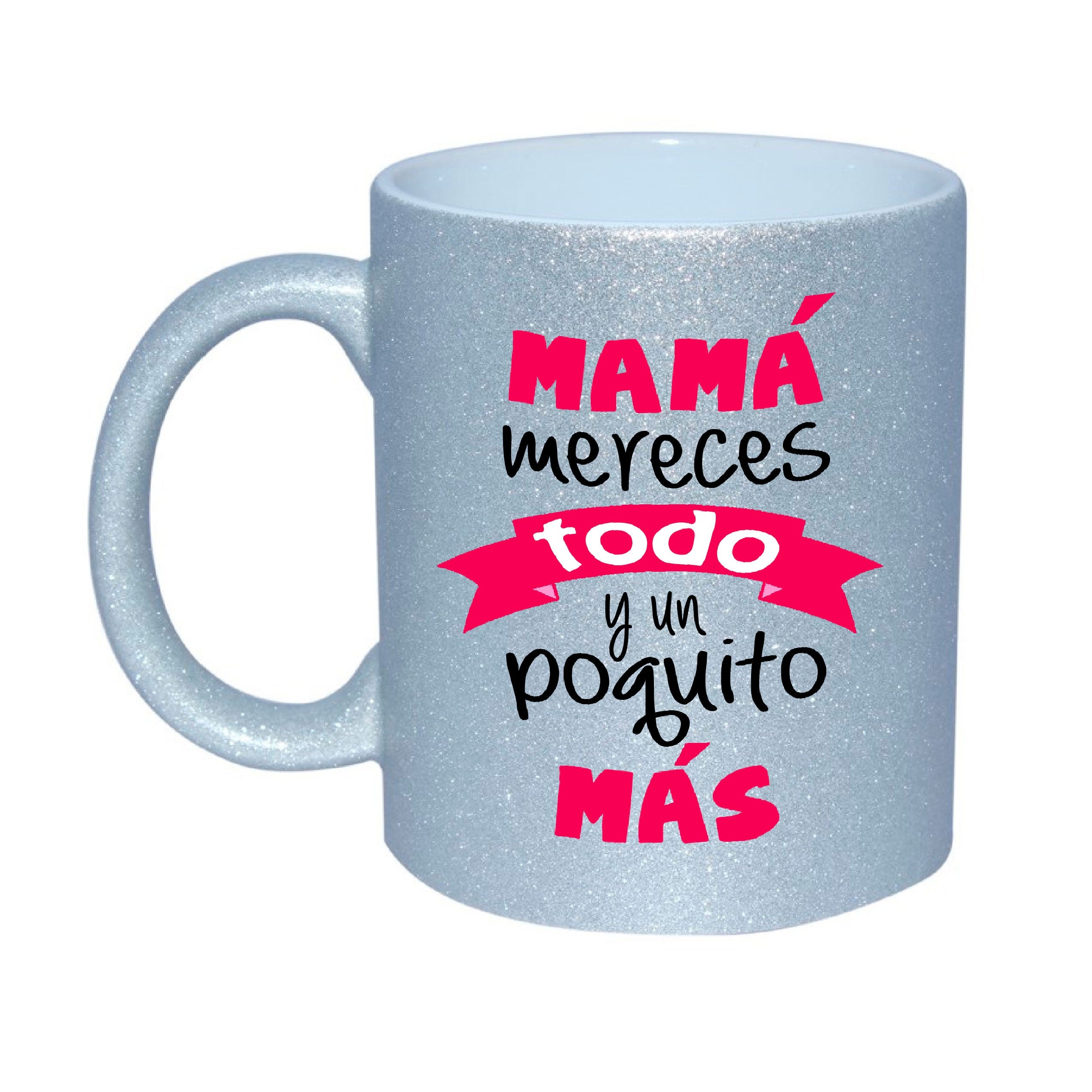 TAZA Purpurina plata "I Love Mamá"
