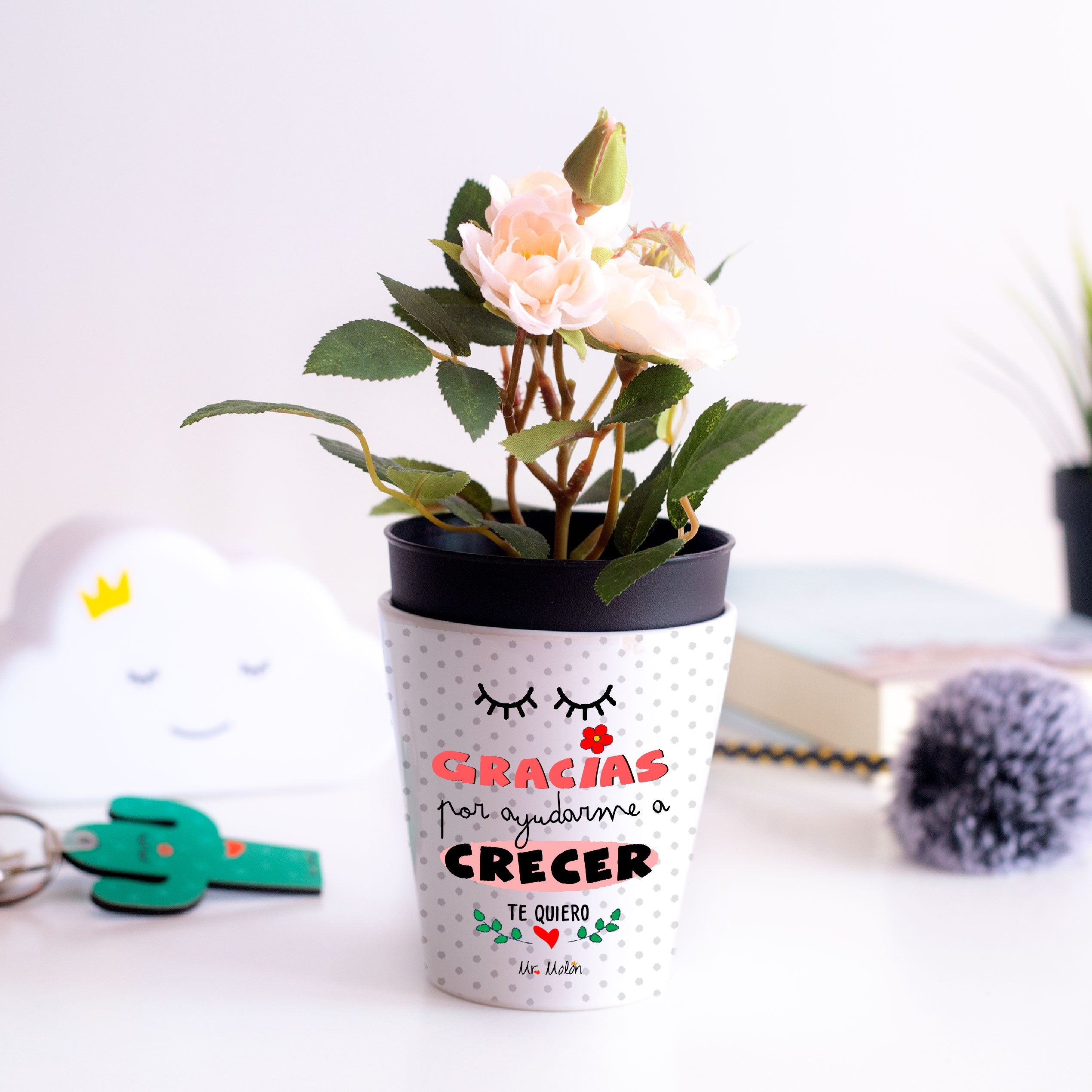 Maceta Amor con frase de amor "Gracias por enseñarme a crecer"