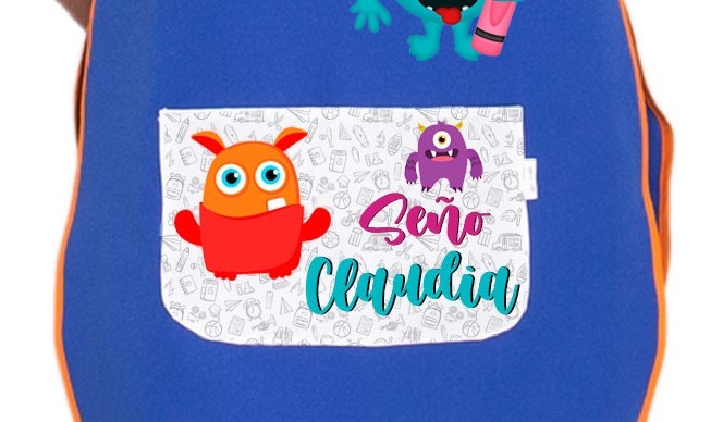 Delantal de maestra infantil "Monster" personalizado con nombre