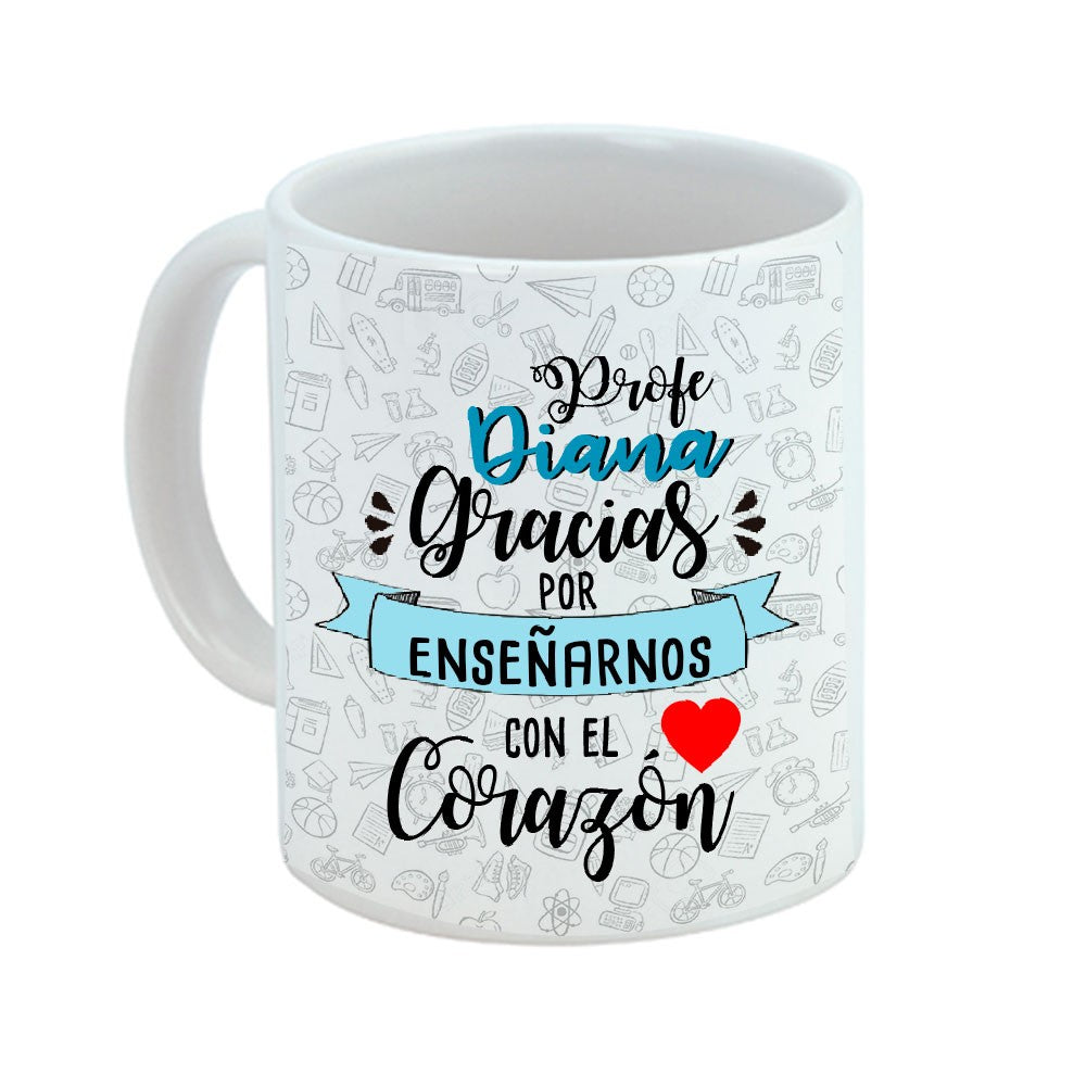 Taza Profe personalizada "Gracias por enseñarme con el corazón"