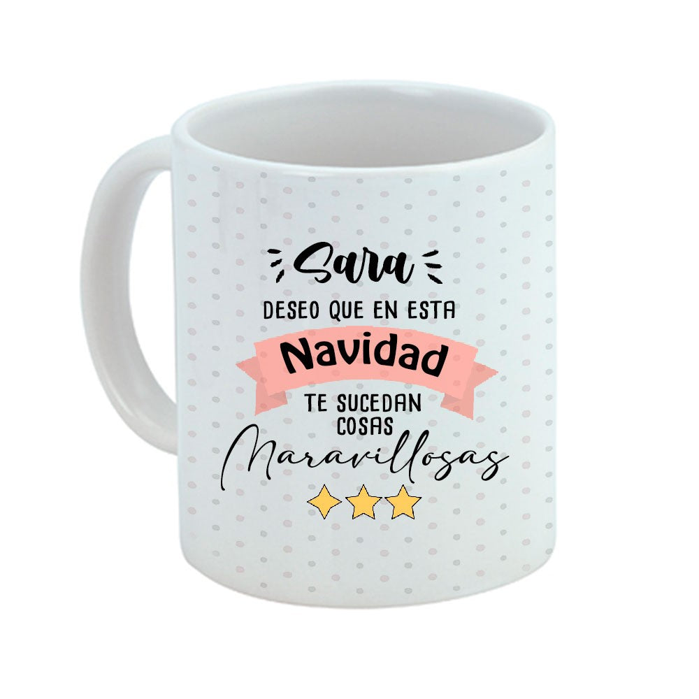 Taza navidad con nombre "cosas maravillosas"