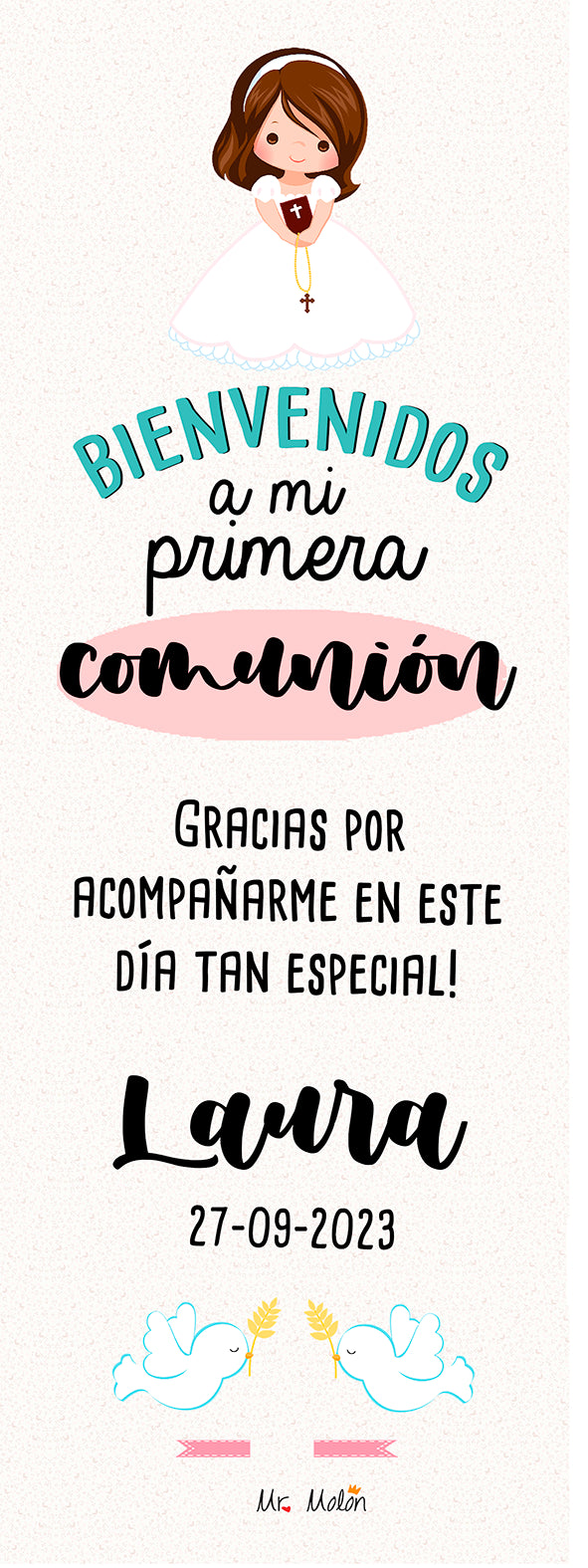 Banner de bienvenida comunión niña personalizado