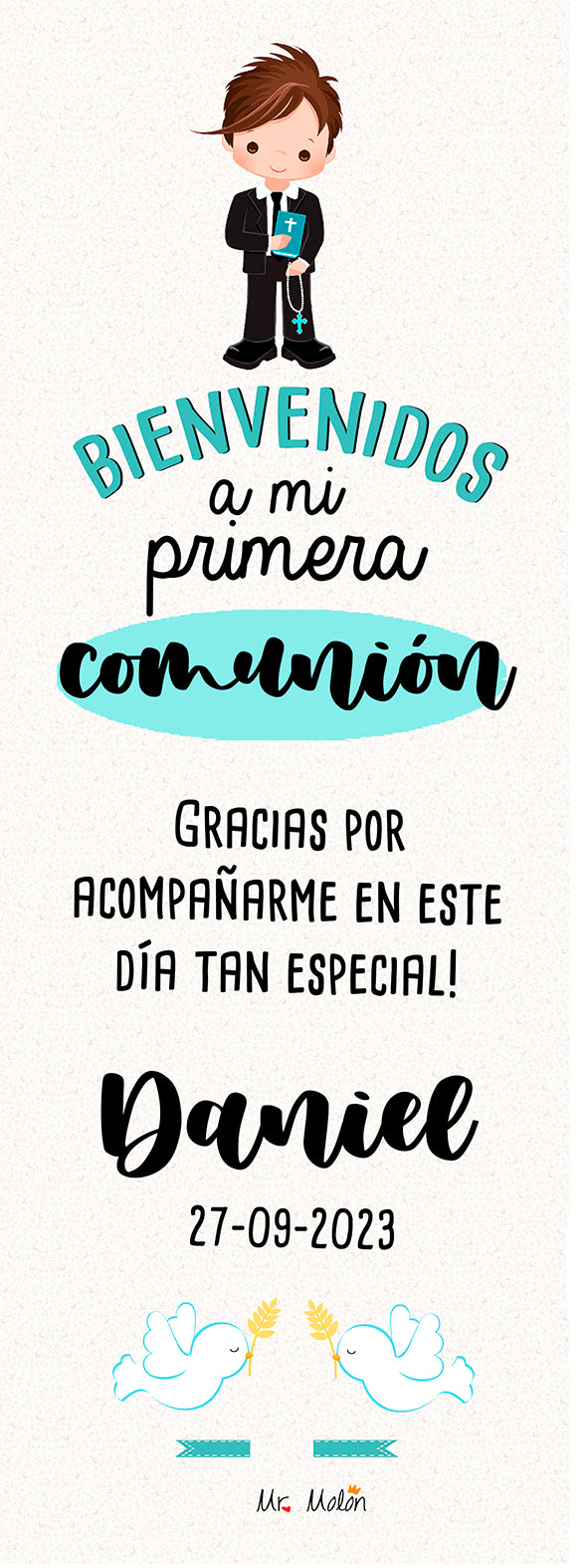 Banner de bienvenida comunión niño personalizado