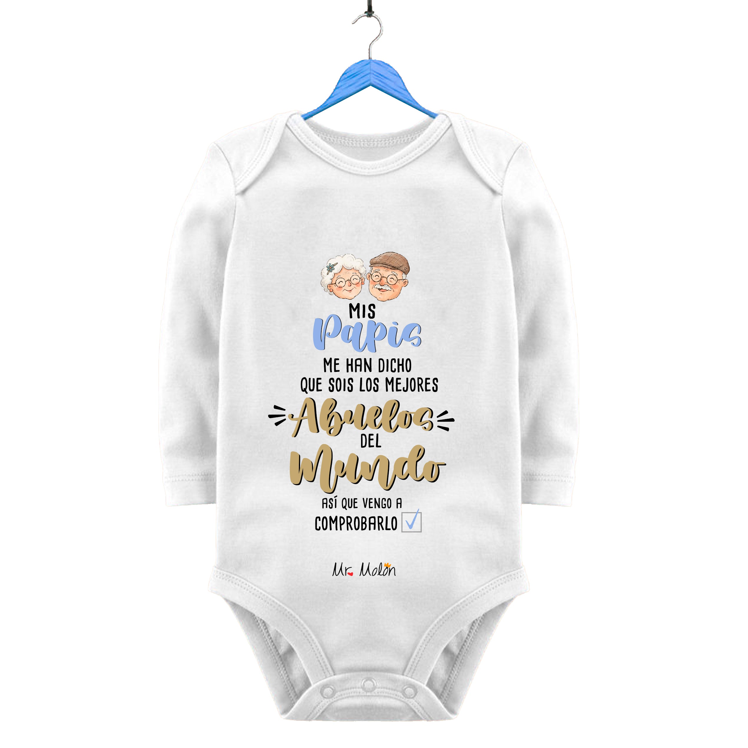 "Body de Bebé Personalizado: 'Mis papis me han dicho que sois los mejores abuelos del mundo"