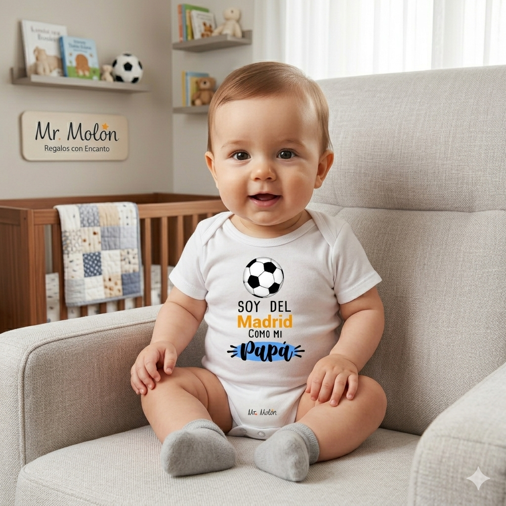 Body de bebé personalizado «Soy del Madrid como mi papá»