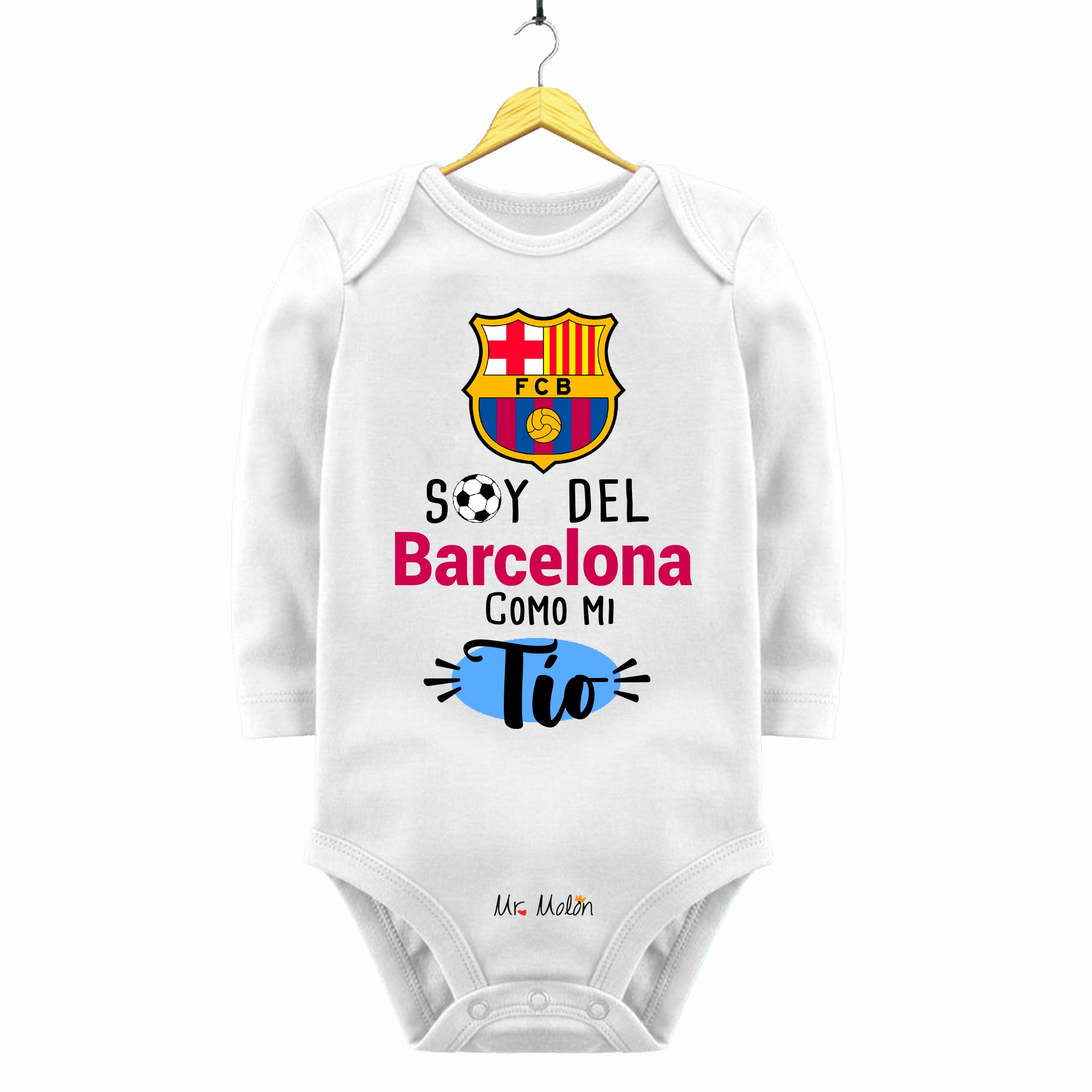 BODY FUTBOL BEBE SOY DEL BARCELONA COMO MI TÍO