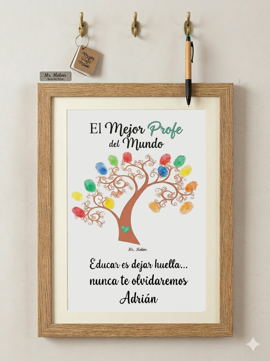 kit Mejor Profe del Mundo- lamina de huellas + taza personalizada