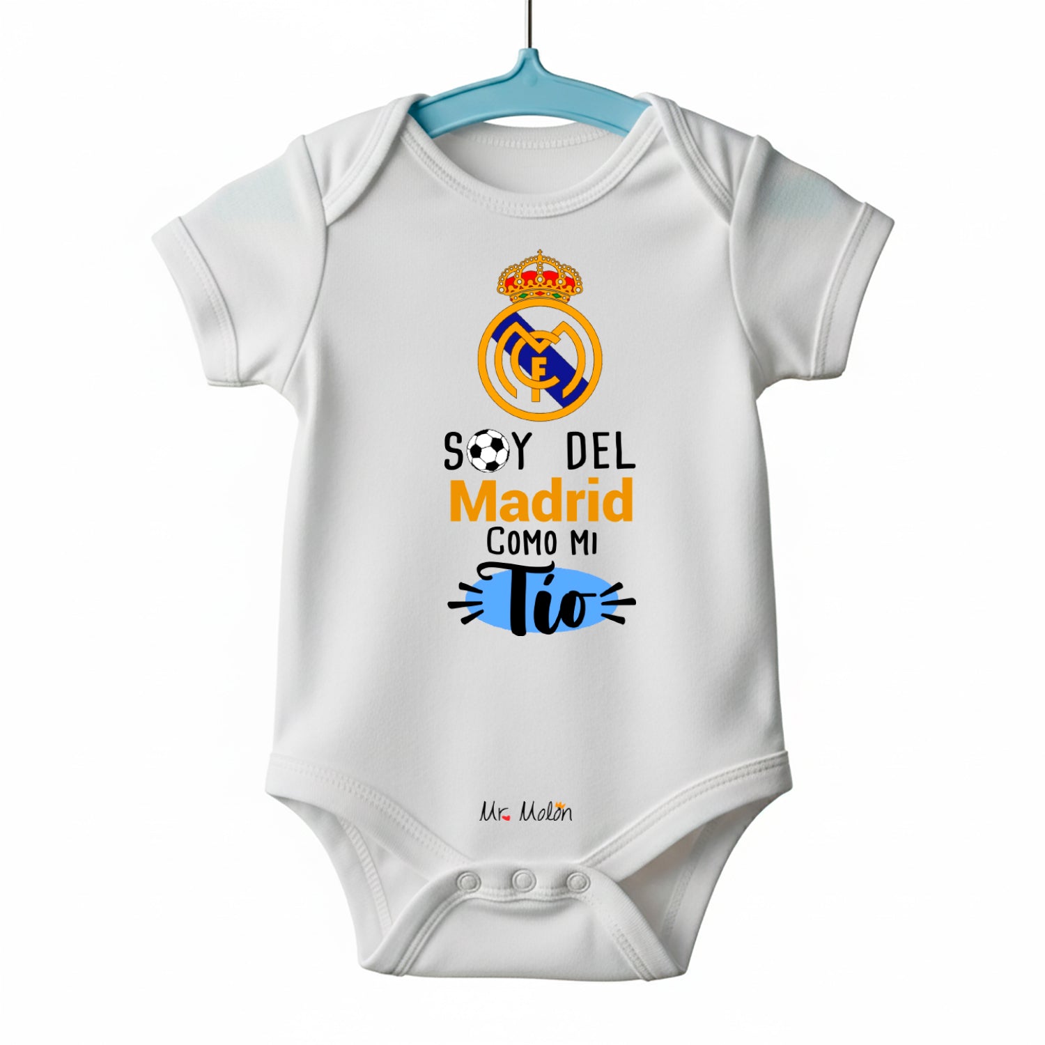 BODY FUTBOL BEBE SOY DEL MADRID COMO MI TÍO