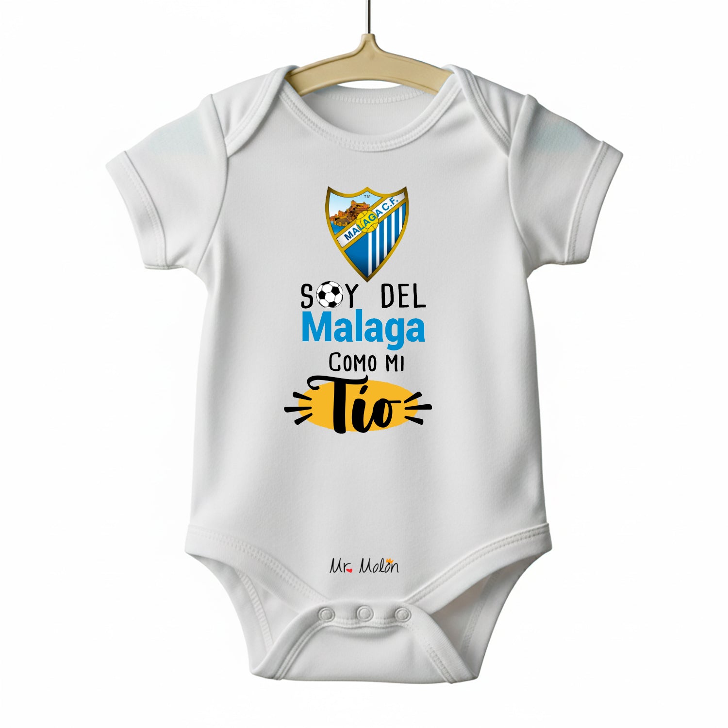 BODY FUTBOL BEBE SOY DEL MÁLAGA COMO MI TÍO