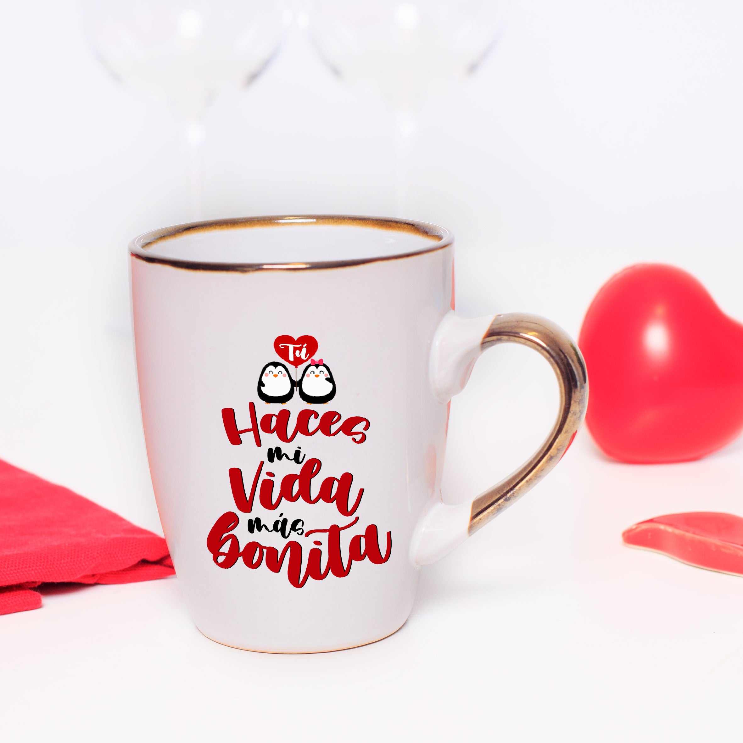 Taza amor con asa dorada "Haces mi vida más bonita"