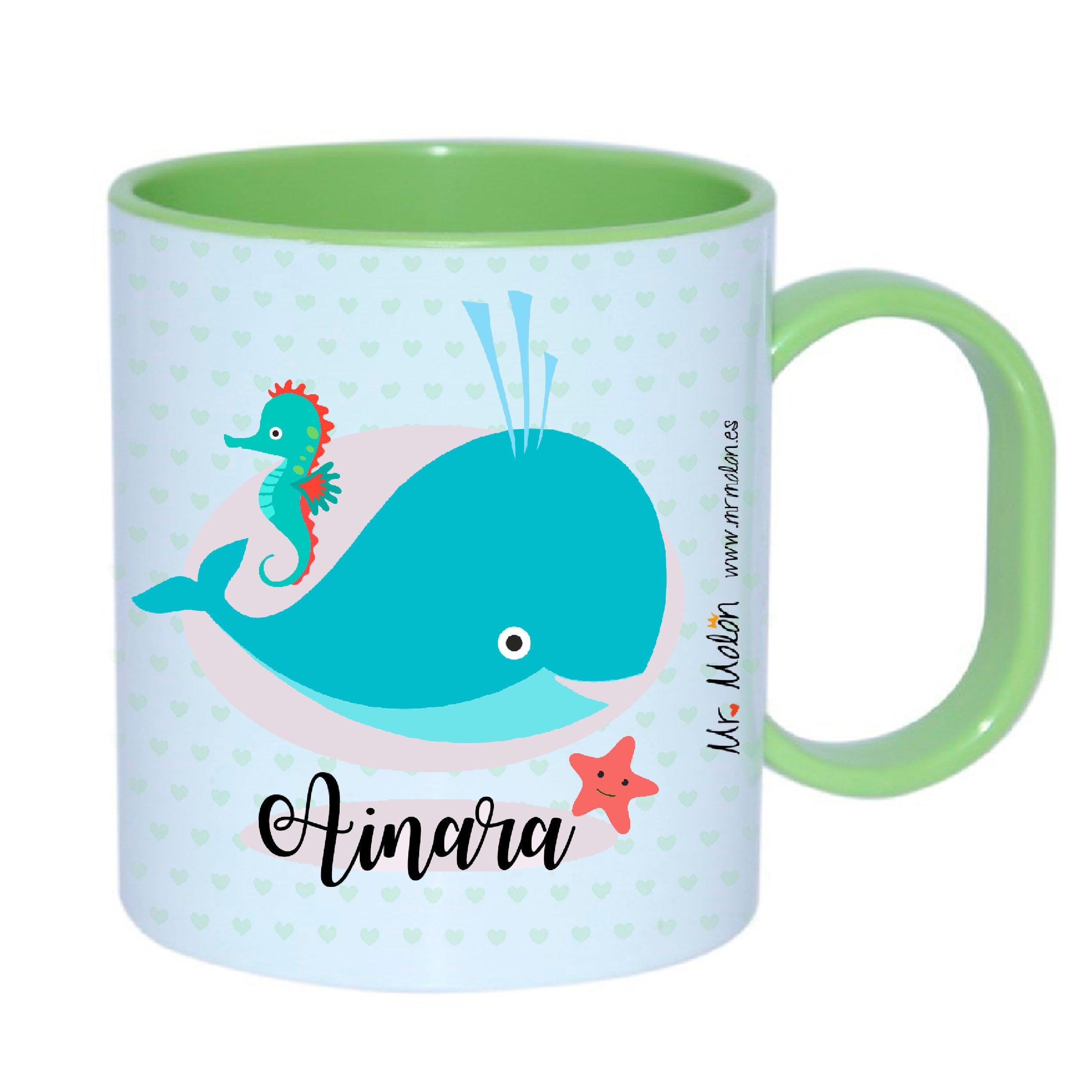 Taza Infantil plástico con letra  "animalitos del mar"