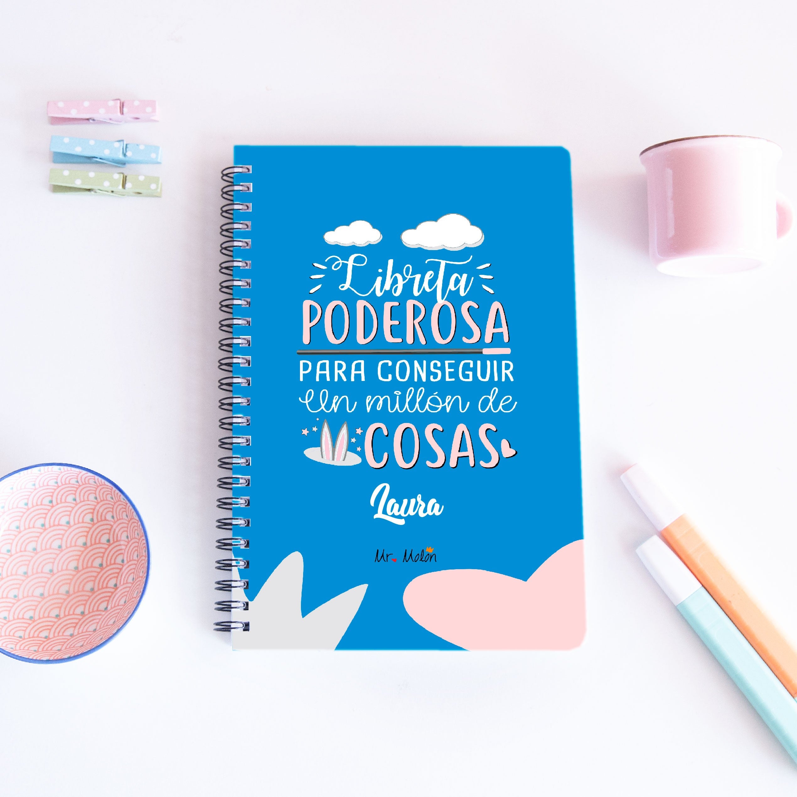 Libreta personalizable con el nombre "libreta poderosa para conseguir un millón de cosas