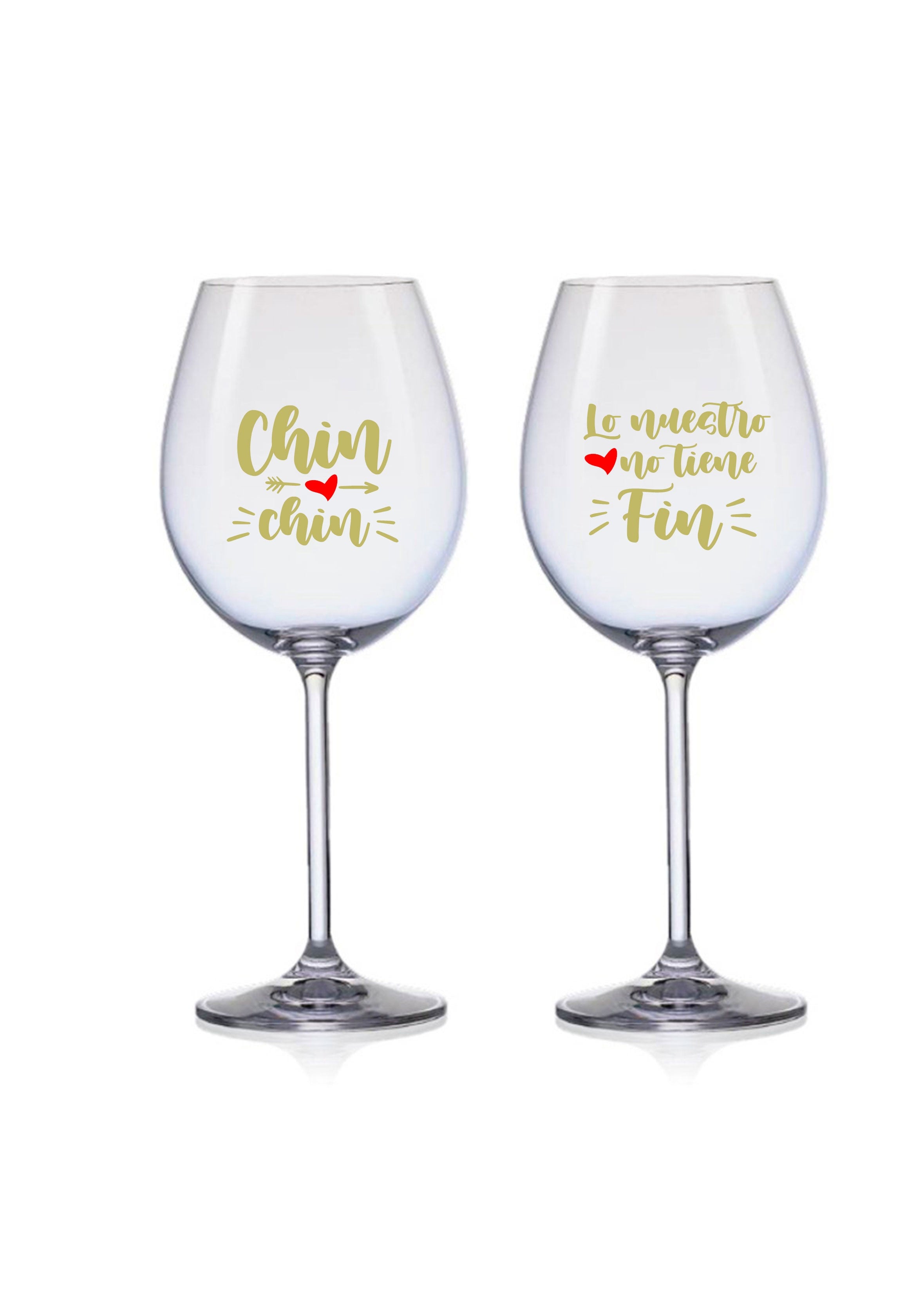 Dúo de copas de vino parejitas "Chin chin lo nuestro no tiene fin"