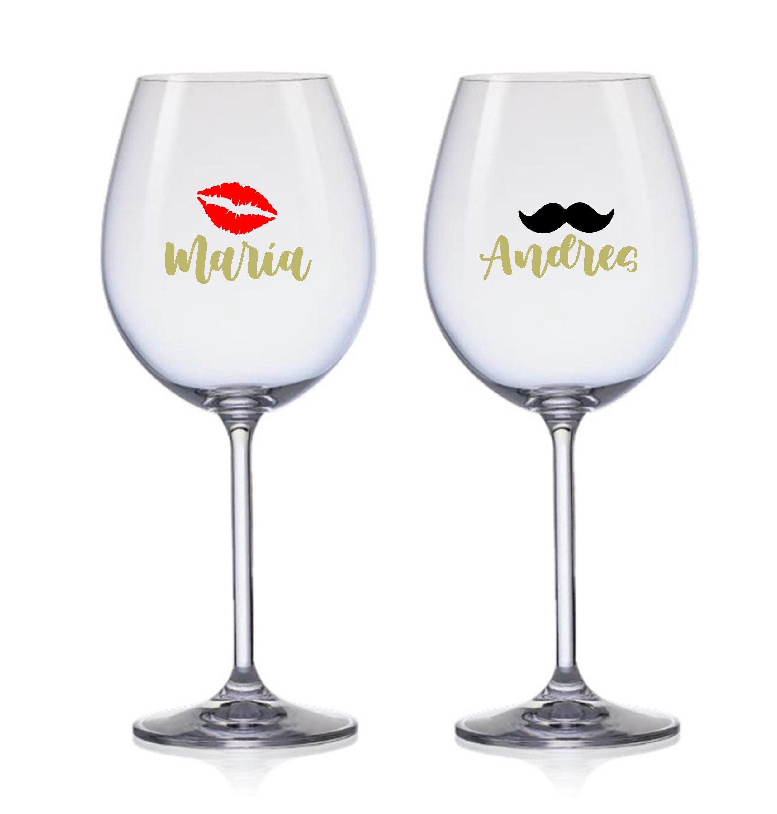 Dúo de copas de vino parejitas Él y ella personalizado.