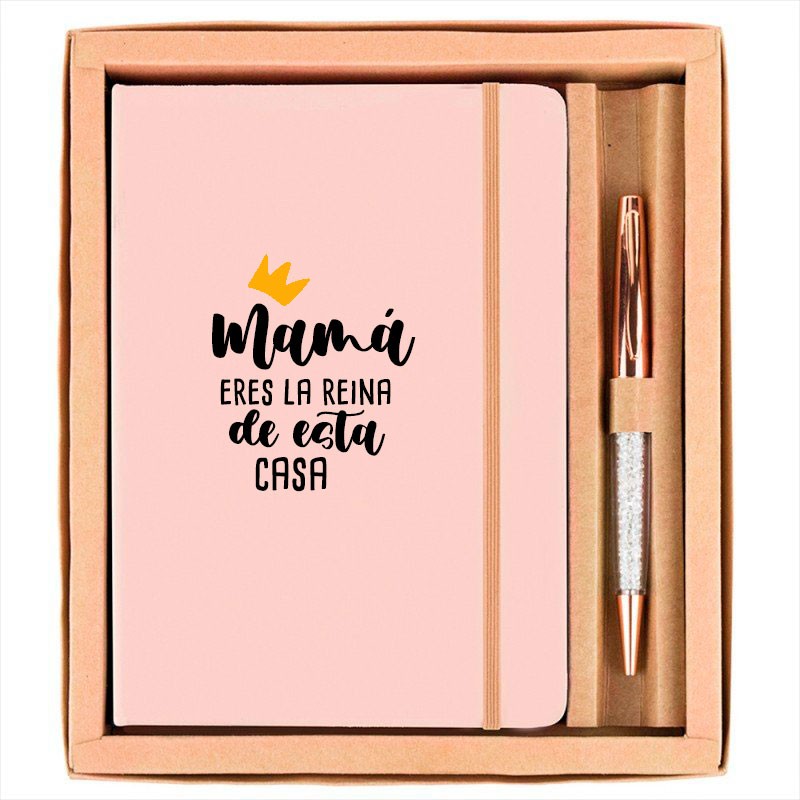 Libreta cute rosa con boli, Mamá eres la reina de la casa