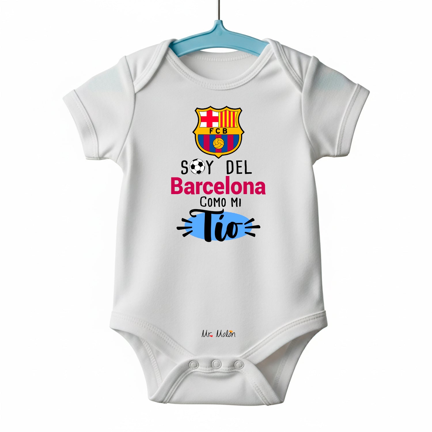 BODY FUTBOL BEBE SOY DEL BARCELONA COMO MI TÍO